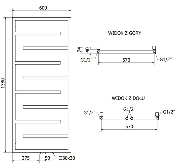 Mexen Orlando grzejnik dekoracyjny 1380 x 600 mm, 445 W, biały - W207-1380-600-00-20