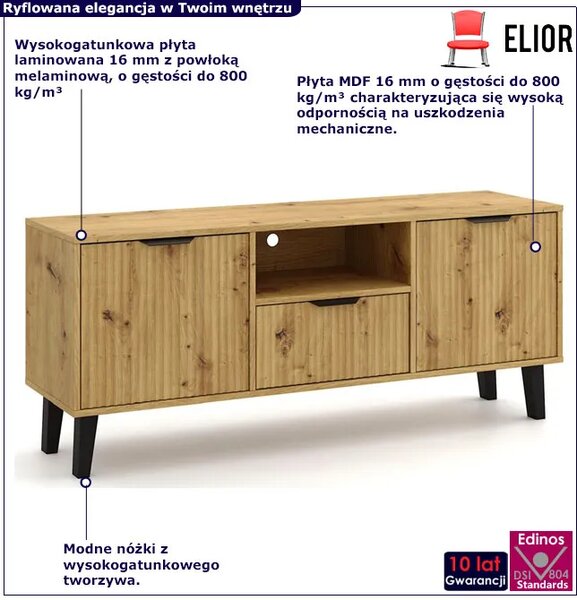 Szafka pod telewizor ryflowana na nóżkach dąb artisan H2-H73