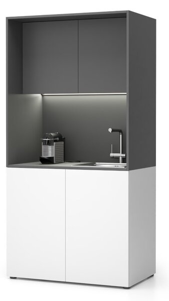 Kuchnia biurowa NIKA ze zlewem i kranem 1000 x 600 x 2000 mm, grafit, prawe