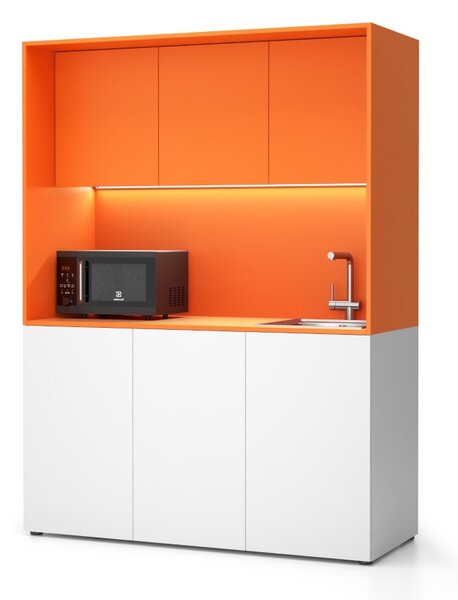 Kuchnia biurowa NIKA ze zlewem i kranem 1481 x 600 x 2000 mm, Pomarańczowy, prawe