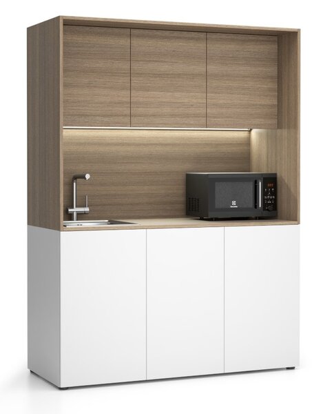 Kuchnia biurowa NIKA ze zlewem i kranem 1481 x 600 x 2000 mm, dąb naturalny, lewo