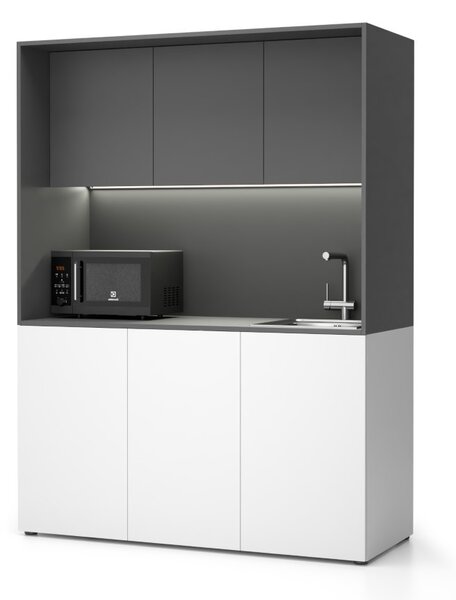 Kuchnia biurowa NIKA ze zlewem i kranem 1481 x 600 x 2000 mm, grafit, prawe