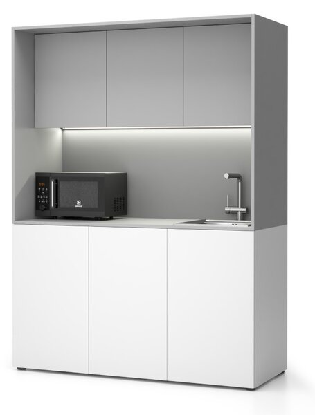 Kuchnia biurowa NIKA ze zlewem i kranem 1481 x 600 x 2000 mm, szary, prawe