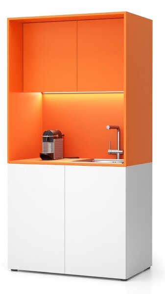 Kuchnia biurowa NIKA ze zlewem i kranem 1000 x 600 x 2000 mm, Pomarańczowy, prawe