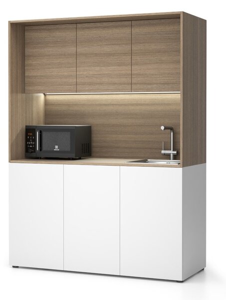 Kuchnia biurowa NIKA ze zlewem i kranem 1481 x 600 x 2000 mm, dąb naturalny, prawe
