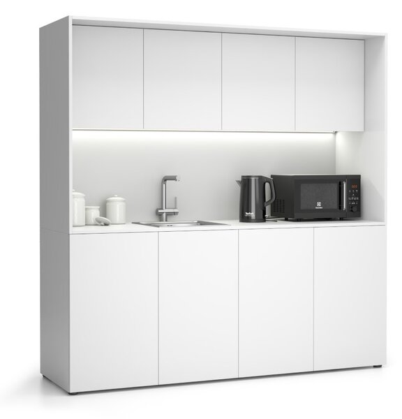 Kuchnia biurowa NIKA ze zlewem i kranem 1963 x 600 x 2000 mm, biały, lawo
