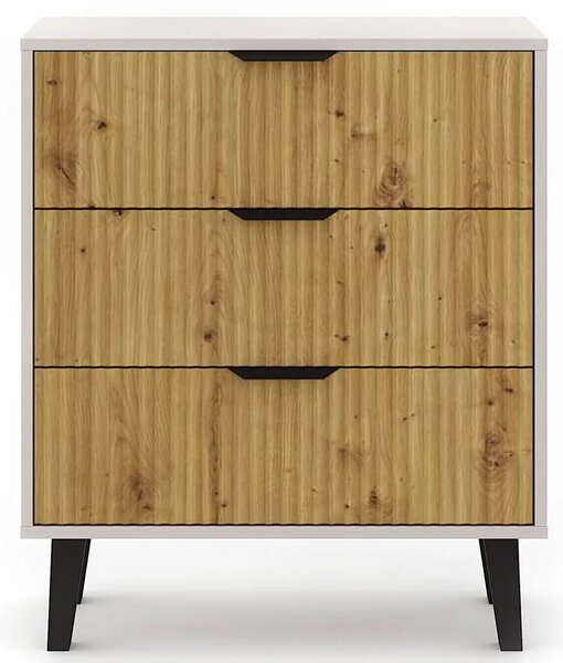 Ryflowana komoda z 3 szufladami kaszmir + dąb artisan R5-H71