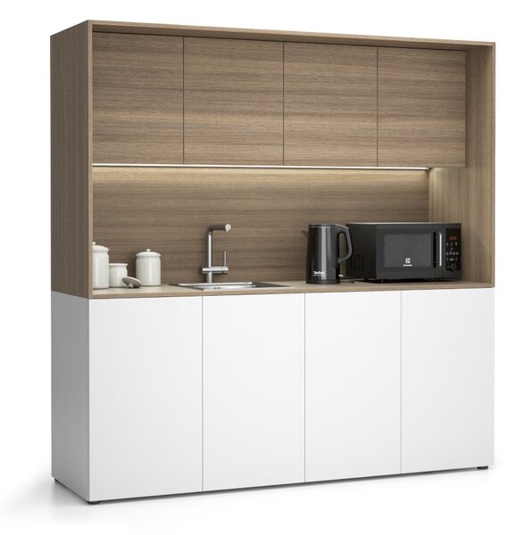 Kuchnia biurowa NIKA ze zlewem i kranem 1963 x 600 x 2000 mm, dąb naturalny, lawo