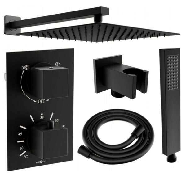 Mexen Cube DR02 zestaw prysznicowy podtynkowy z deszczownica 25 cm, czarny - 77502DR0225-70