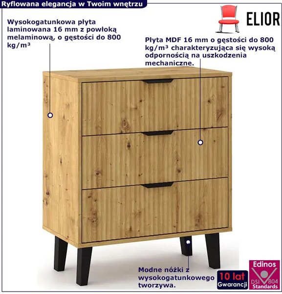 Komoda ryflowana z 3 szufladami dąb artisan N2-Z51