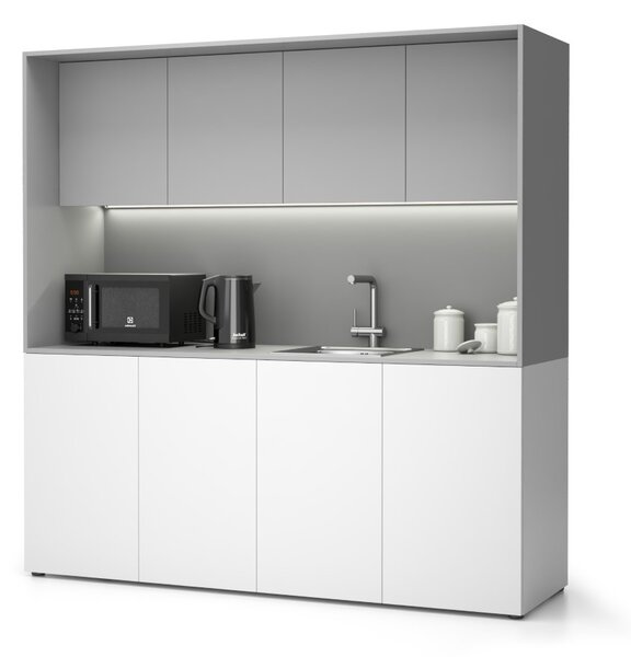 Kuchnia biurowa NIKA ze zlewem i kranem 1963 x 600 x 2000 mm, szary, prawo