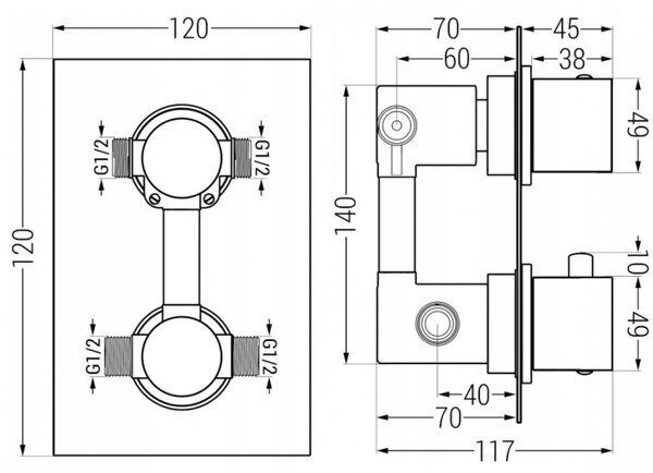 Mexen Cube DR02 zestaw prysznicowy podtynkowy z deszczownica 25 cm, złoty - 77502DR0225-50