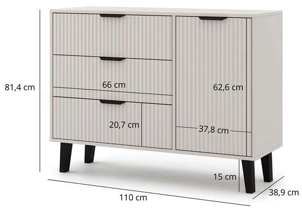 Komoda duża z 3 szufladami i szafką kaszmir + dąb artisan A1-L26