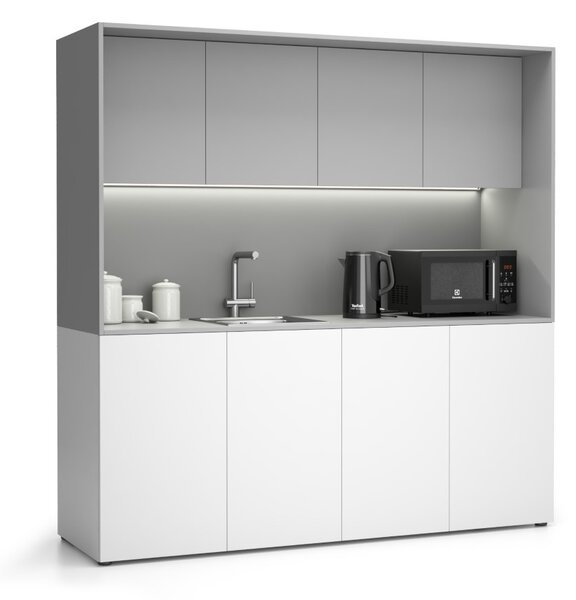 Kuchnia biurowa NIKA ze zlewem i kranem 1963 x 600 x 2000 mm, szary, lawo