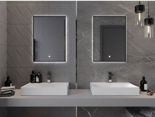 Mexen Erma lustro łazienkowe podświetlane 50 x 70 cm, LED 6000K, antypara, rama czarna - 9814-050-070-611-70