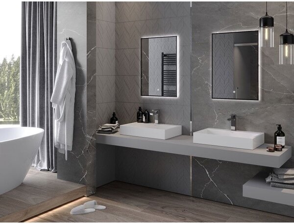 Mexen Erma lustro łazienkowe podświetlane 50 x 70 cm, LED 6000K, antypara, rama czarna - 9814-050-070-611-70
