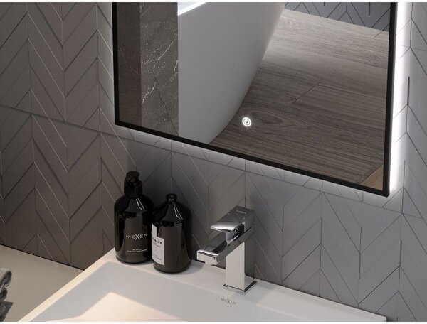 Mexen Erma lustro łazienkowe podświetlane 50 x 70 cm, LED 6000K, antypara, rama czarna - 9814-050-070-611-70