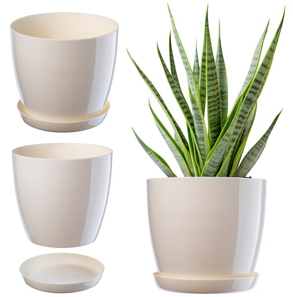 Doniczka Agen z podstawką 16 cm, kremowa