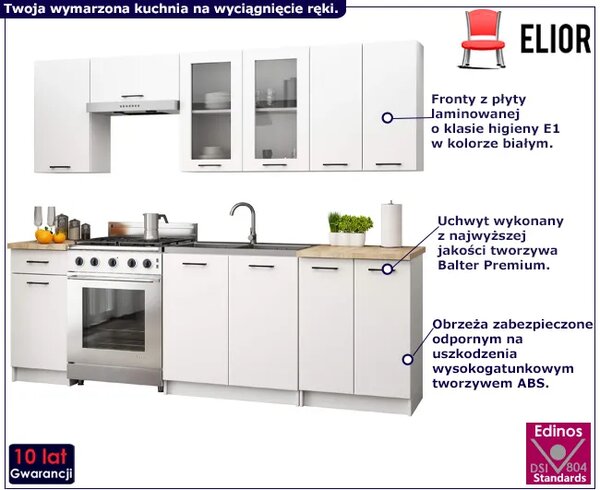 Biały komplet mebli kuchennych z witryną 240 cm G5-P05