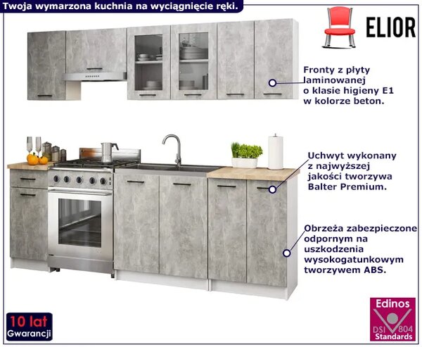 Zestaw mebli kuchennych z witryną beton 240 cm F3-P65