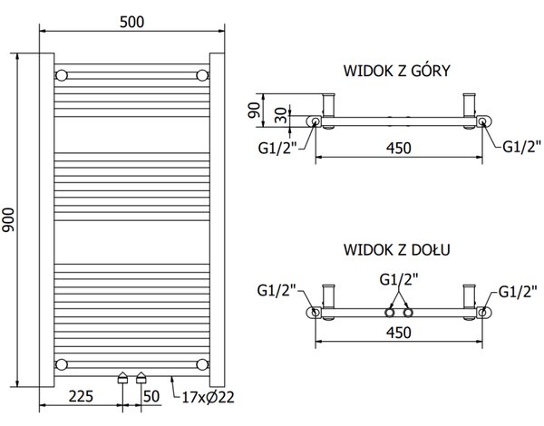 Mexen Mars grzejnik łazienkowy 900 x 500 mm, 370 W, biały - W110-0900-500-00-20