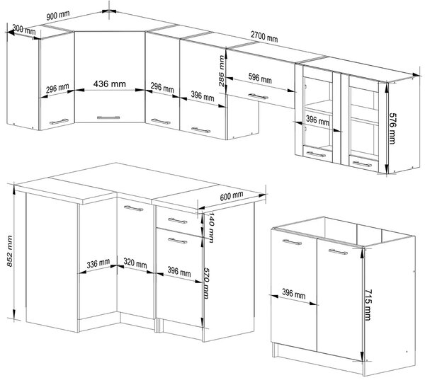 Komplet mebli kuchennych narożnych beton 300 cm Z3-W83