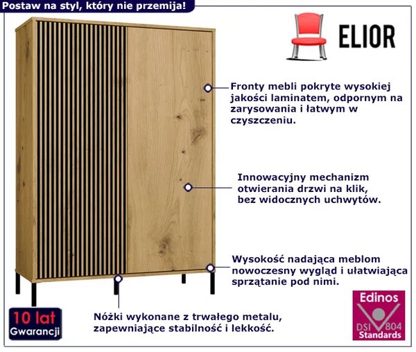 Nowoczesna komoda z lamelami na nóżkach dąb artisan T3-A09