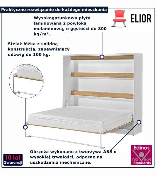 Poziomy rozkładany tapczan biały + dąb 160x200 H5-W19