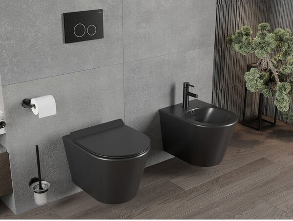 Mexen Rico miska wc Rimless z deską wolnoopadającą slim, duroplast, czarna mat - 30720185
