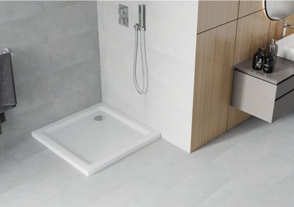Mexen Flat brodzik kwadratowy slim 80 x 80 cm, biały, syfon chrom - 40108080