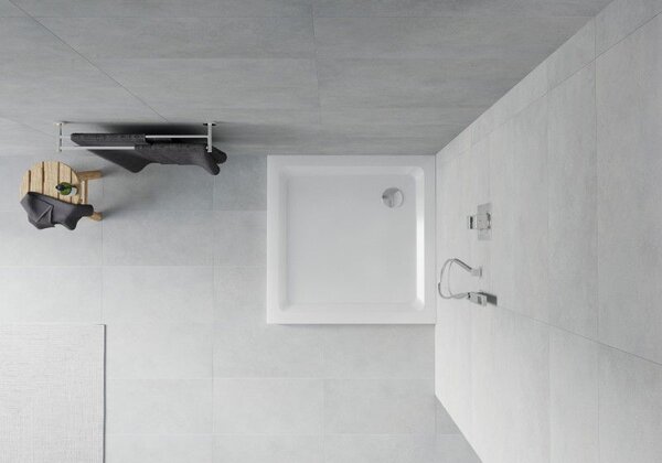 Mexen Flat brodzik kwadratowy slim 80 x 80 cm, biały, syfon chrom - 40108080
