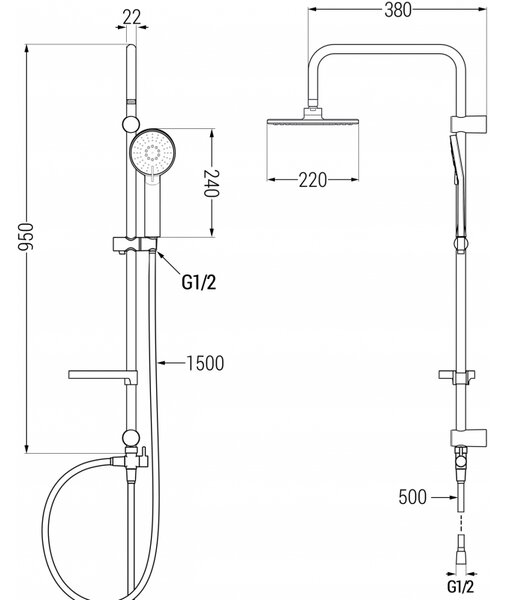 Mexen Carl zestaw prysznicowy natynkowy z deszczownicą i baterią prysznicową termostatyczną Slim, chrom - 77105240-00