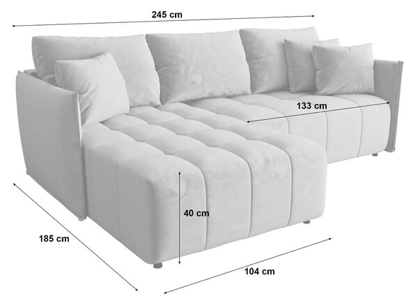 Błękitna welurowa sofa w kształcie litery L M7-M49