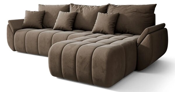 Welurowa brązowa sofa w kształcie litery L F0-T57