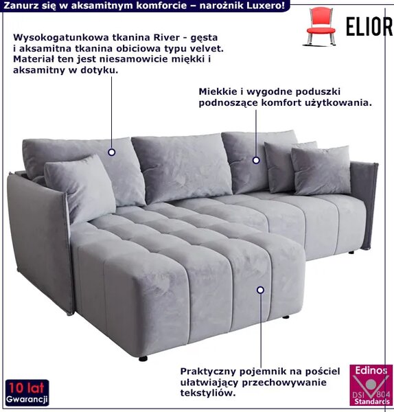 Błękitna welurowa sofa w kształcie litery L M7-M49