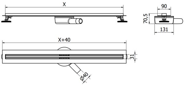 Mexen Flat 360° Slim odpływ liniowy obrotowy 50 cm, gun gray szczotkowany - 1E41050