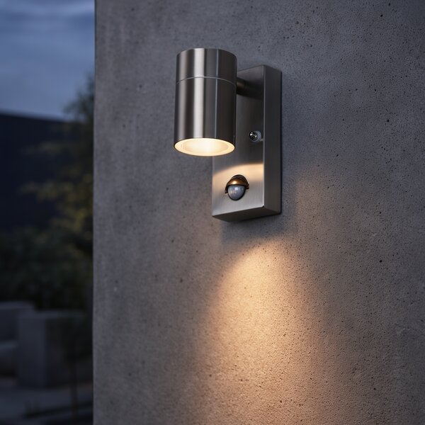 Lampa ścienna zewnętrzna stalowa IP44 z czujnikiem ruchu - Solo