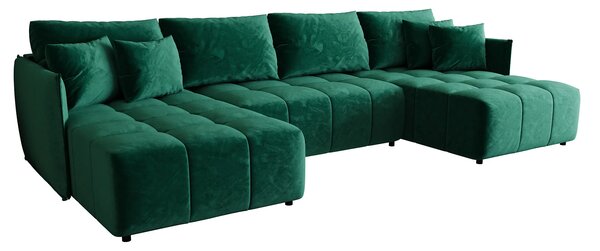 Welurowa zielona sofa rozkładana z pojemnikiem na pościel E6-N30