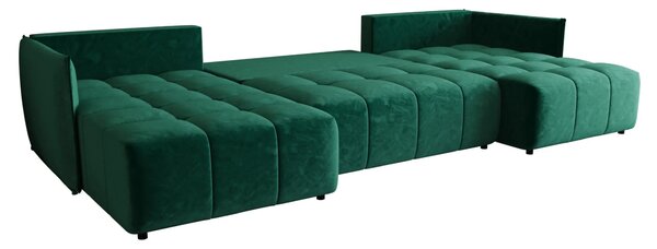 Welurowa zielona sofa rozkładana z pojemnikiem na pościel E6-N30