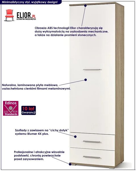 Szafa c2 głębokość 40 cm - biały połysk + dąb sonoma W9-A18