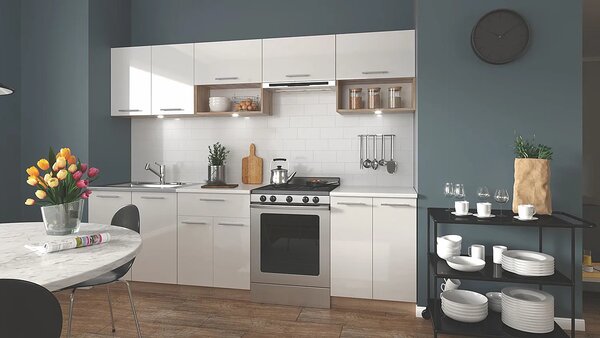 Zestaw mebli kuchennych - biały połysk + dąb sonoma 45x12x4 Z4-B65