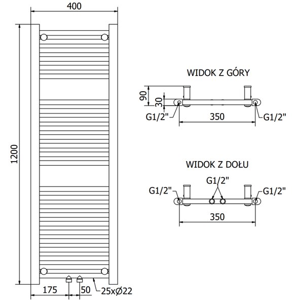 Mexen Mars grzejnik łazienkowy 1200 x 400 mm, 439 W, biały - W110-1200-400-00-20