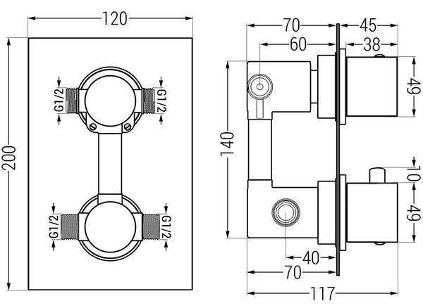 Mexen Cube termostatyczna bateria wannowo-prysznicowa 2-wyjściowa, złota - 77502-50