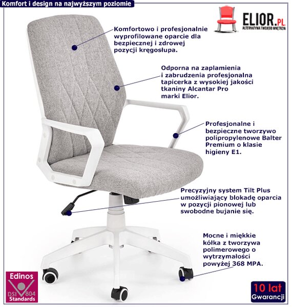 Minimalistyczny fotel biurowy materiałowy - popielaty + biały T3-H59