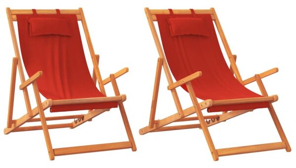 Składane krzesła plażowe, 2 szt., czerwone, obite tkaniną