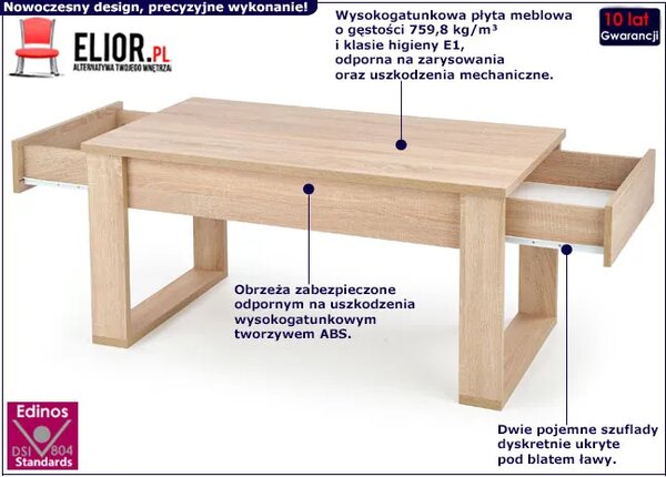 Ława prostokątna z szufladami sonoma dąb A7-W68