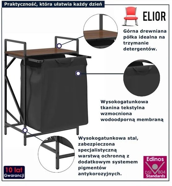 Osz na pranie czarny z komorą i półką brązowy dąb E4-D05