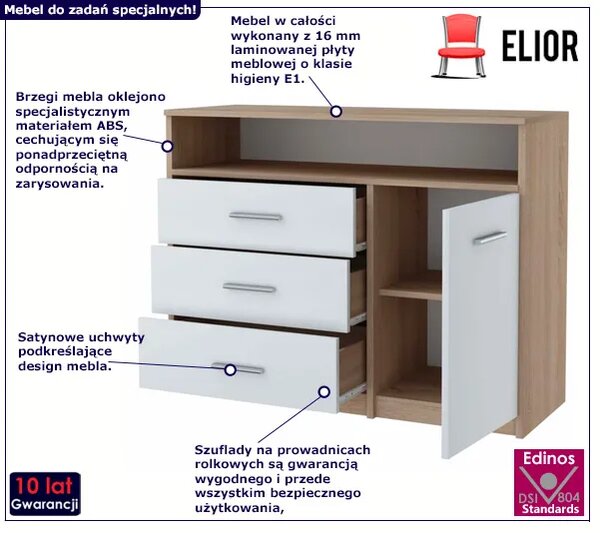 Komoda z szufladami i półkami dąb sonoma + biały K1-D58
