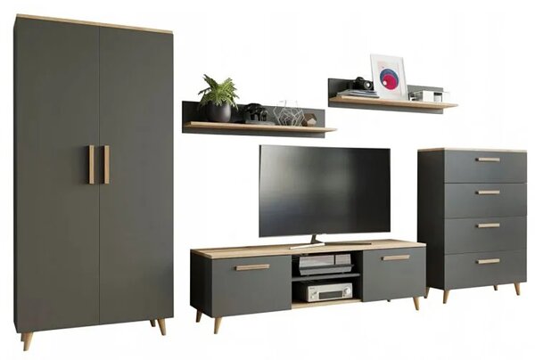 Zestaw mebli do salonu z szafą antracyt + dąb artisan P6-F51