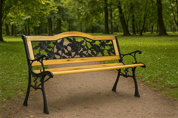 Żeliwna ławka parkowa z motywem róży P7-D64